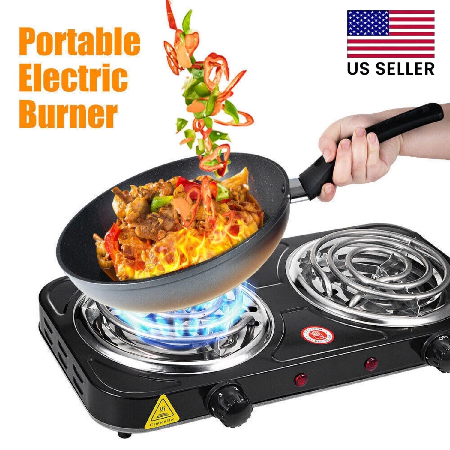 2000W Portable Kitchen Electric Double Burner Hot Plate Cooktop Cooking Stove US gallery