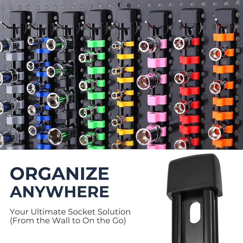 6 Pcs Socket Holder Organizer Mountable Sliding Rail Rack 86 slot 14 Inch ABS gallery