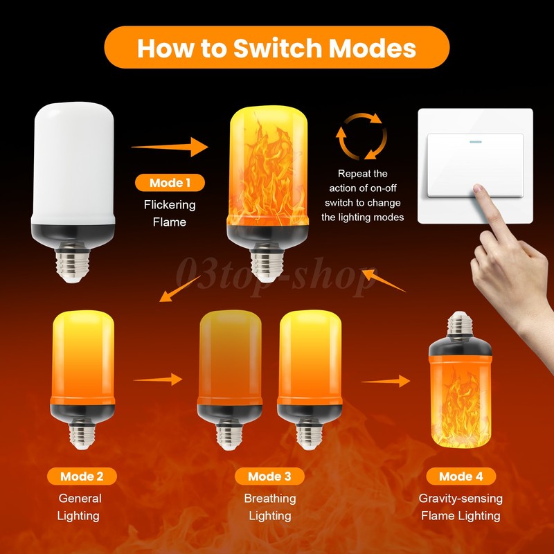 LED Flame Effect Light Bulb 2-12Pack, Simulated Nature Fire Flicker Lamp 4 Modes gallery