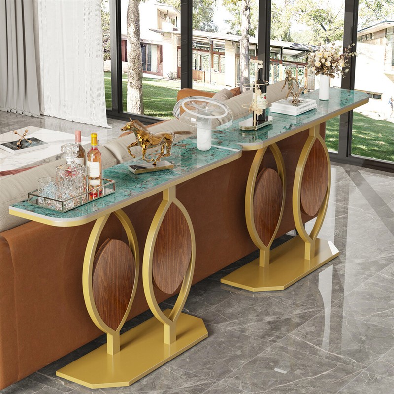 FATIVO Marble Console Table Golden Leaf Shape Pedestal Hallway Table Entryway gallery