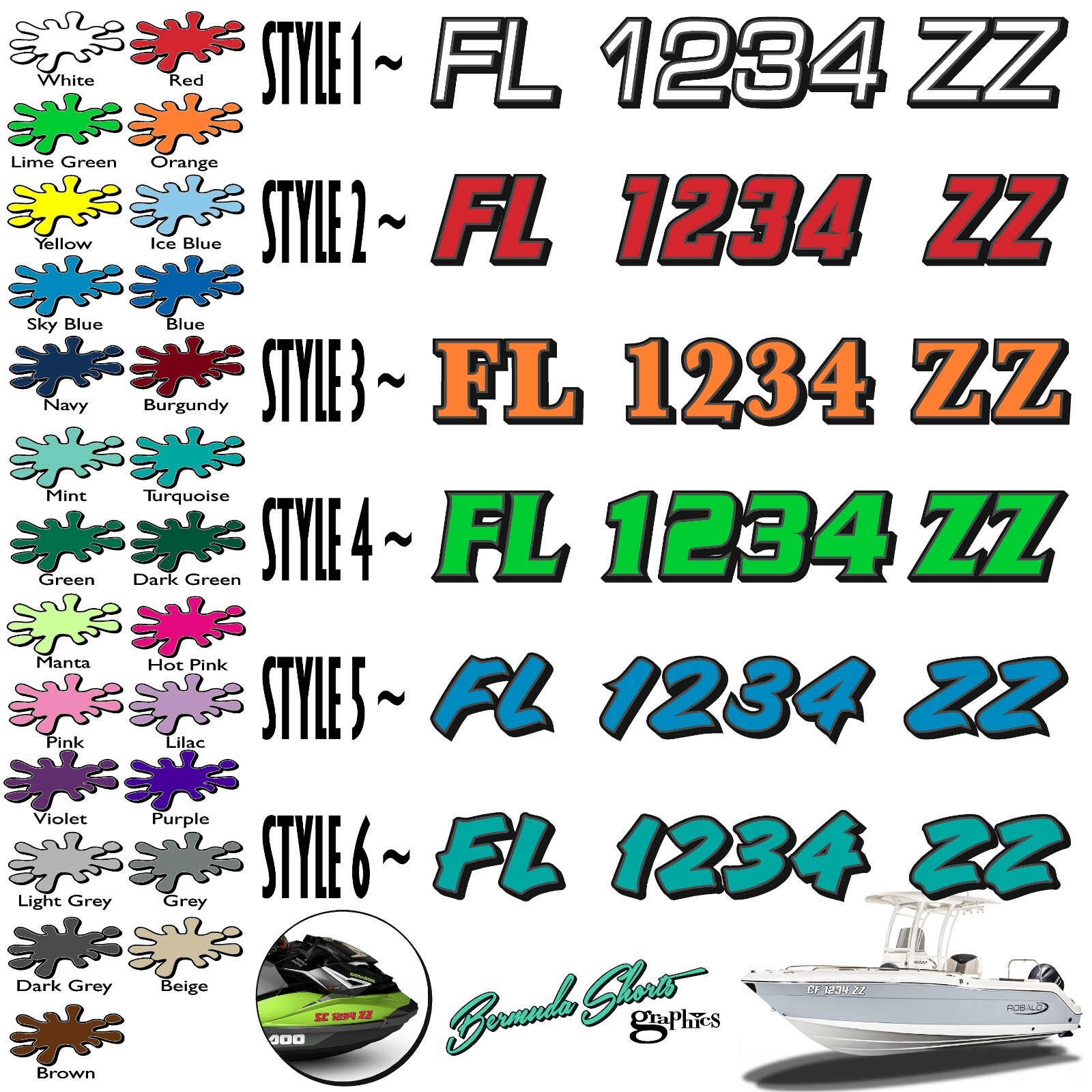 Boat Registration Numbers & Letters 2 Pack 3" x 15" Boat & Jetski Stickers 2CL gallery