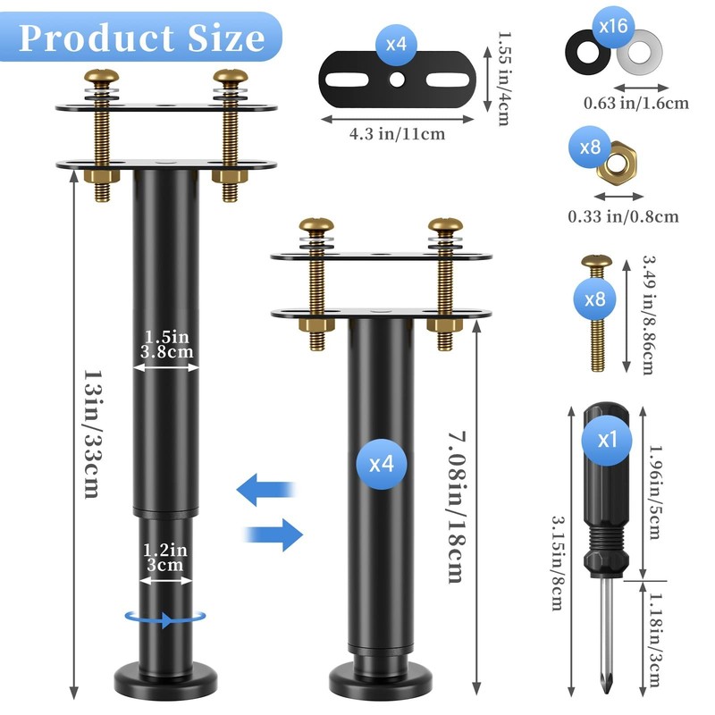Upgrade 2Pcs Bed Legs Support, Adjustable Metal Bed Frame Support Legs 7.08-1... gallery