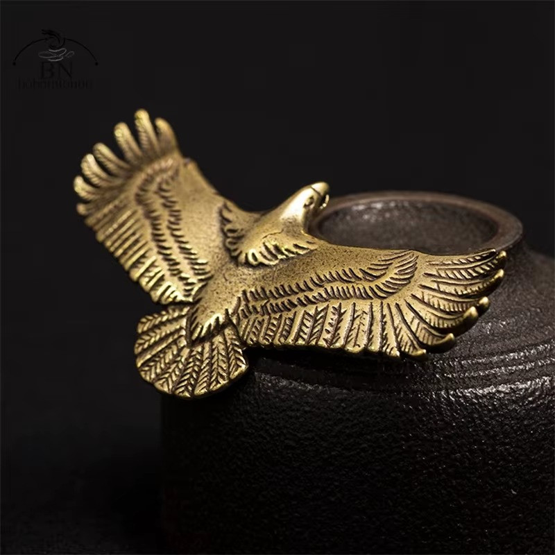 Brass Eagle Button Animal Statue Small Sculpture Tabletop Figurine Decor Gifts gallery