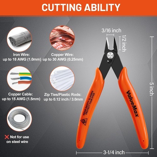 ValueMax 12-Pack Flush Cutters 5" Micro Precision Side Cutter Pliers Spring New gallery