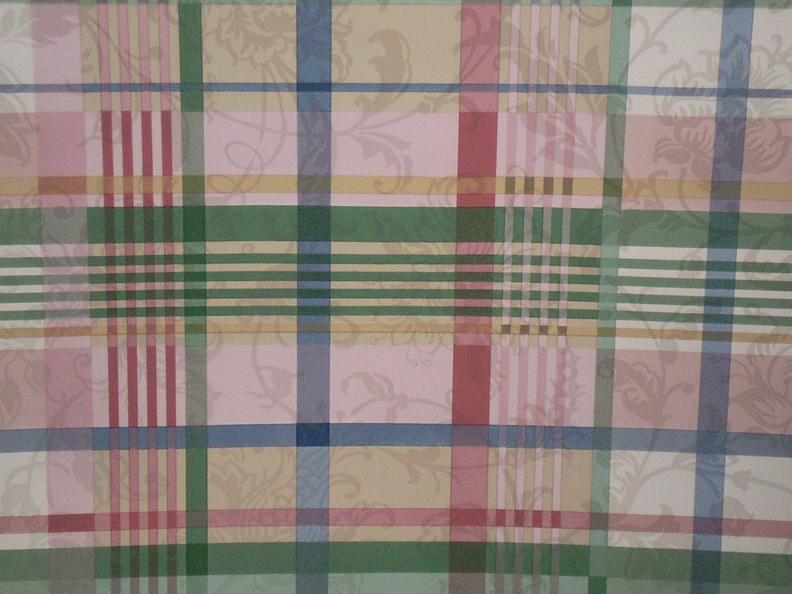 Retro Plaid Multi Color with Silver Satin Floral Vine Shadow Design 841152 gallery