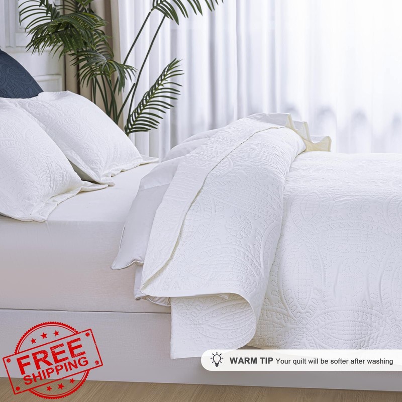 SheRest Full Quilt White 3 Pc Embossed gallery