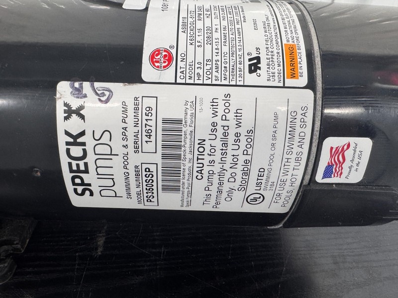 Speck Swimming Pool & Spa Pump Model PS350SSP, 3HP, 1PH, 208/230V, ASB818 gallery