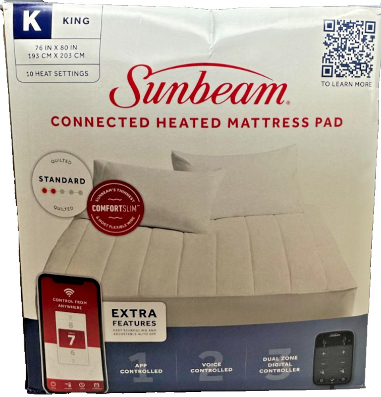Sunbeam Wi-Fi Connected Mattress Pad King Size White gallery