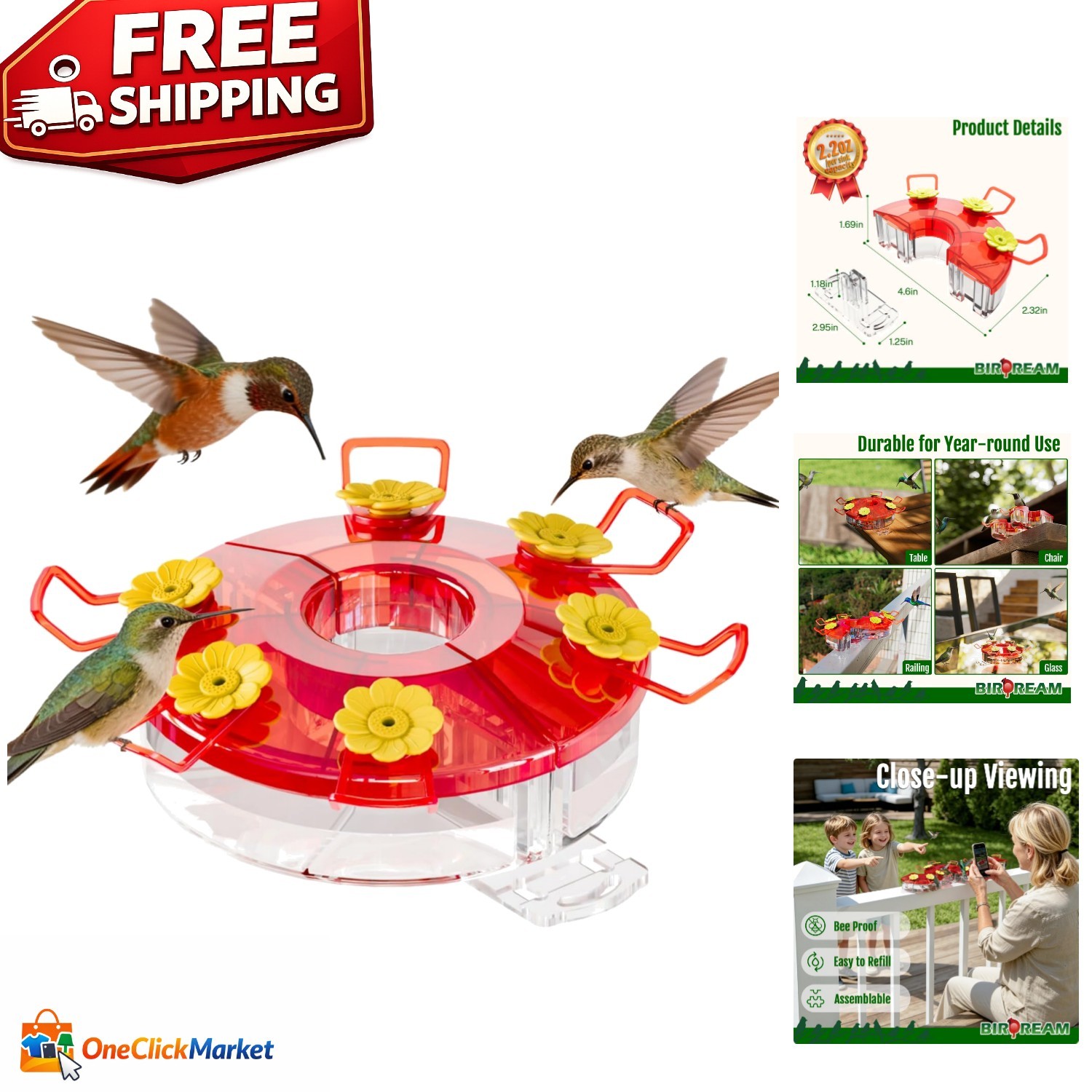 Versatile 6oz Hummingbird Feeder, 2 Troughs & 6 Ports for Maximum Attraction gallery