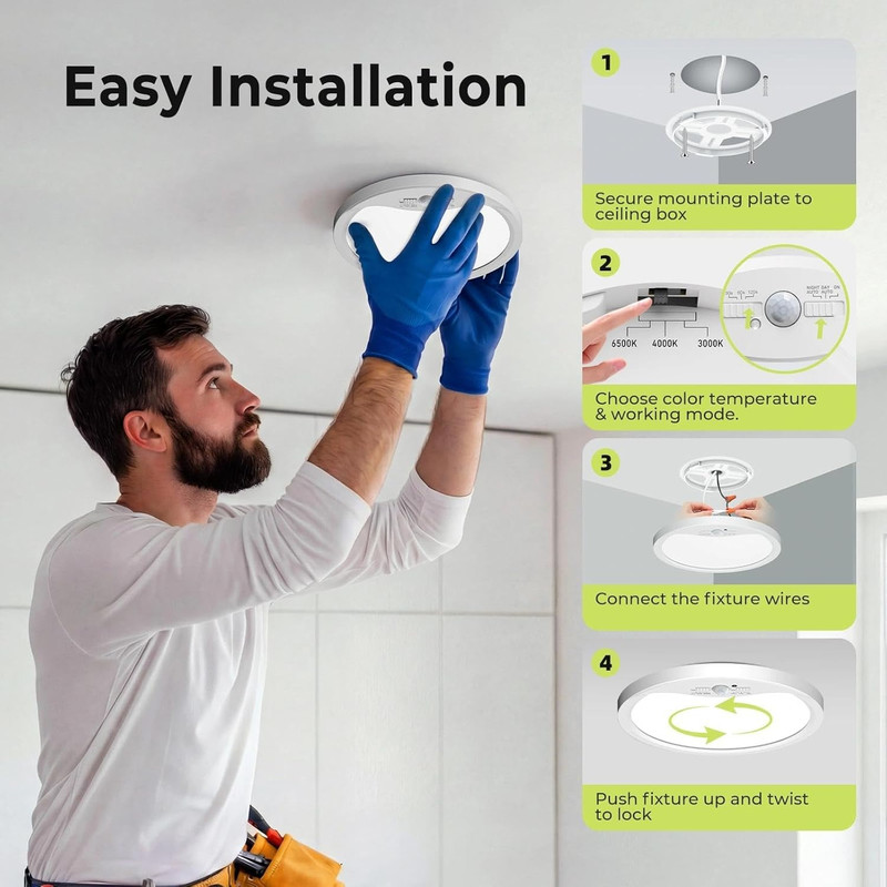 Motion Sensor Ceiling Light Wired, 3000K/4000K/6500K LED Flush Mount Ceiling Lig gallery