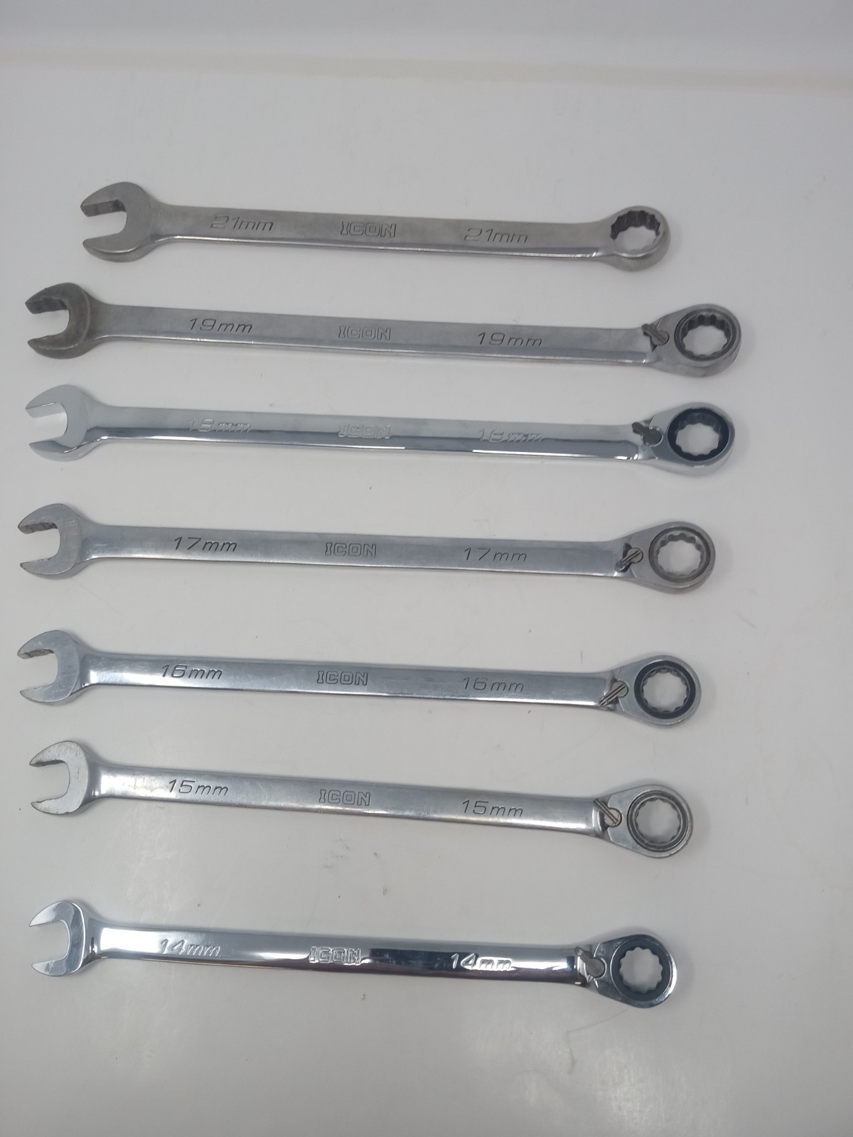 Icon Ratcheting Combination Wrench 7 Pc Set 14-19mm + 21mm Non Ratcheting gallery