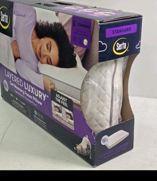 Serta Layered Luxury Gel Memory Foam Zip/Unzip Standard Queen Pillow White NOB gallery