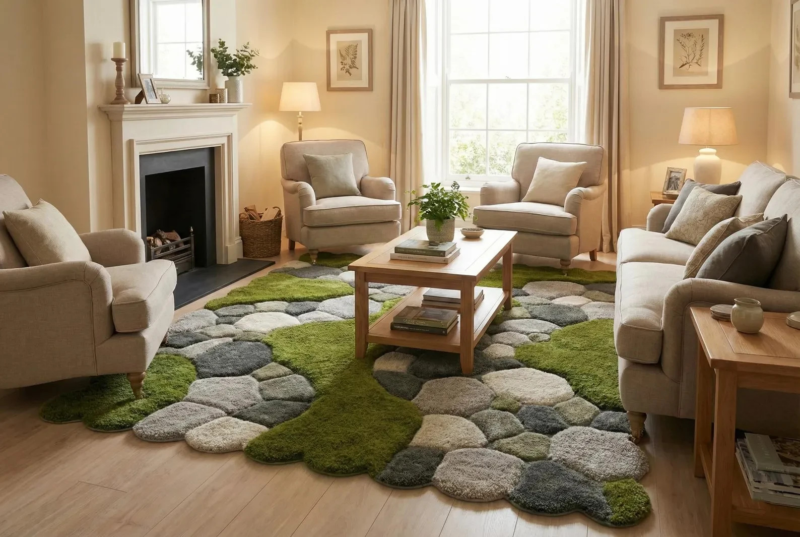 Hand Tufted 3D Pebble Moss Green Wool Rug Irregular Shape Hand Tufted Livingroom gallery