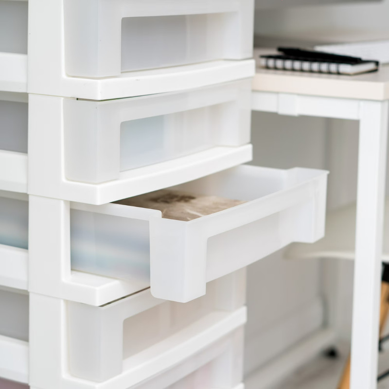 NEW IRIS 9-Drawer Narrow Plastic Storage Drawer Cart with Organizer Top, White gallery