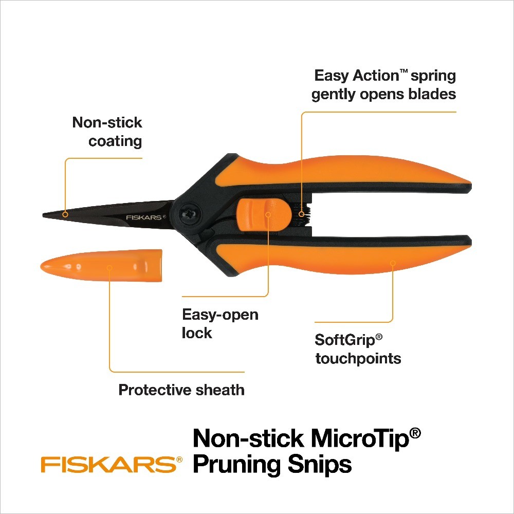 Fiskars 6" Non-stick Micro-tip Garden Pruning Shears, Orange and Black gallery