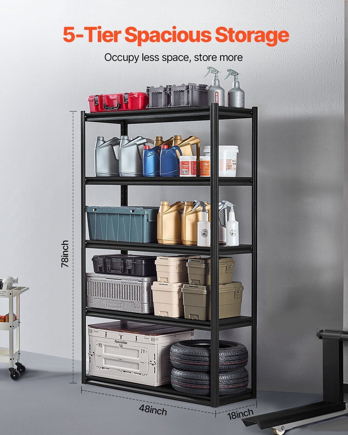 Heavy-Duty 5-Tier Storage Shelf: 3000lb, Steel, 18"x48"x78", Black gallery