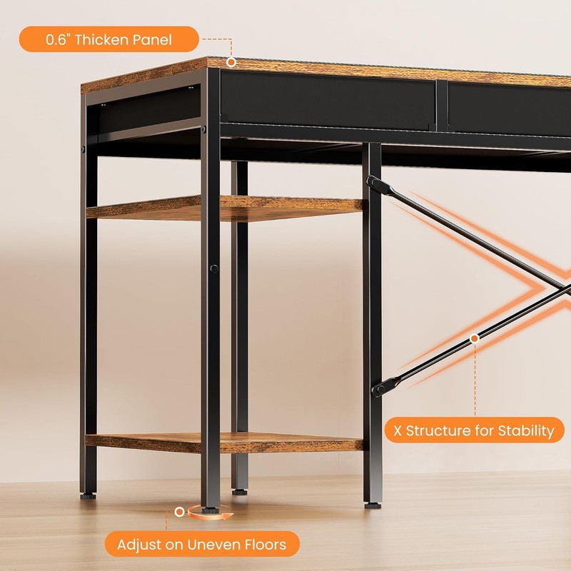 47-55" Computer Desk with 6 Drawers Home Office Gaming Desk with Storage Shelves gallery