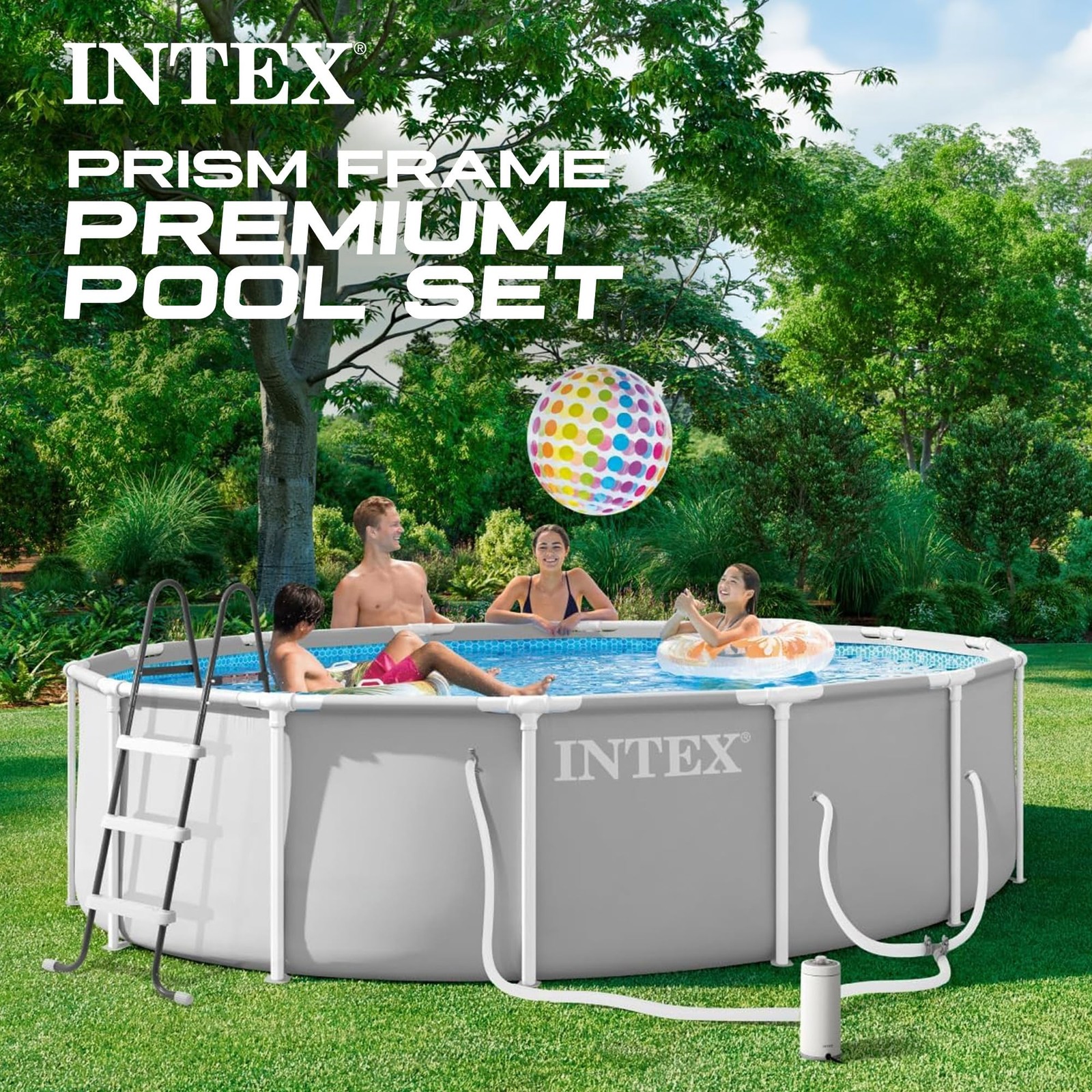 INTEX Prism Frame 14 ft x 42 in Above Ground Pool Set Round Swimming Pool with gallery
