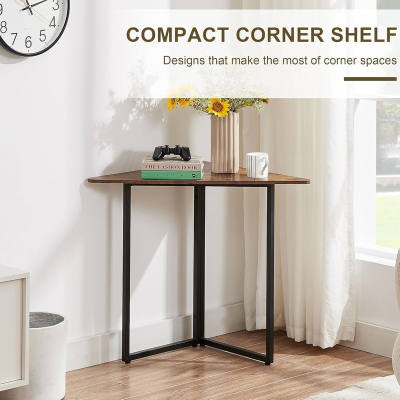 Corner Shelf, End Side Tables, Triangle Shelves with Metal Frame for Small gallery