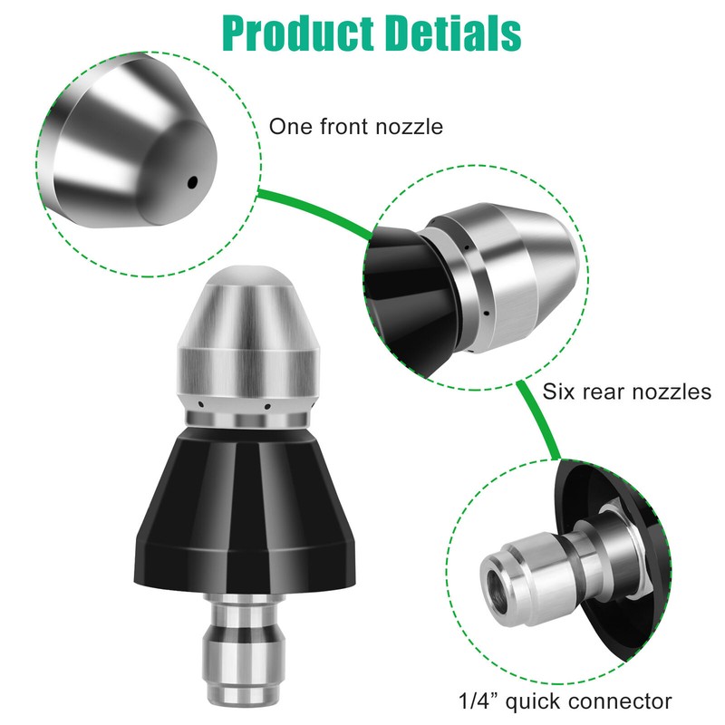 1/4Inch High-pressure Nozzle Sewer Cleaning Tool 1 Front 6 Rear Jet Pipe Cleaner gallery