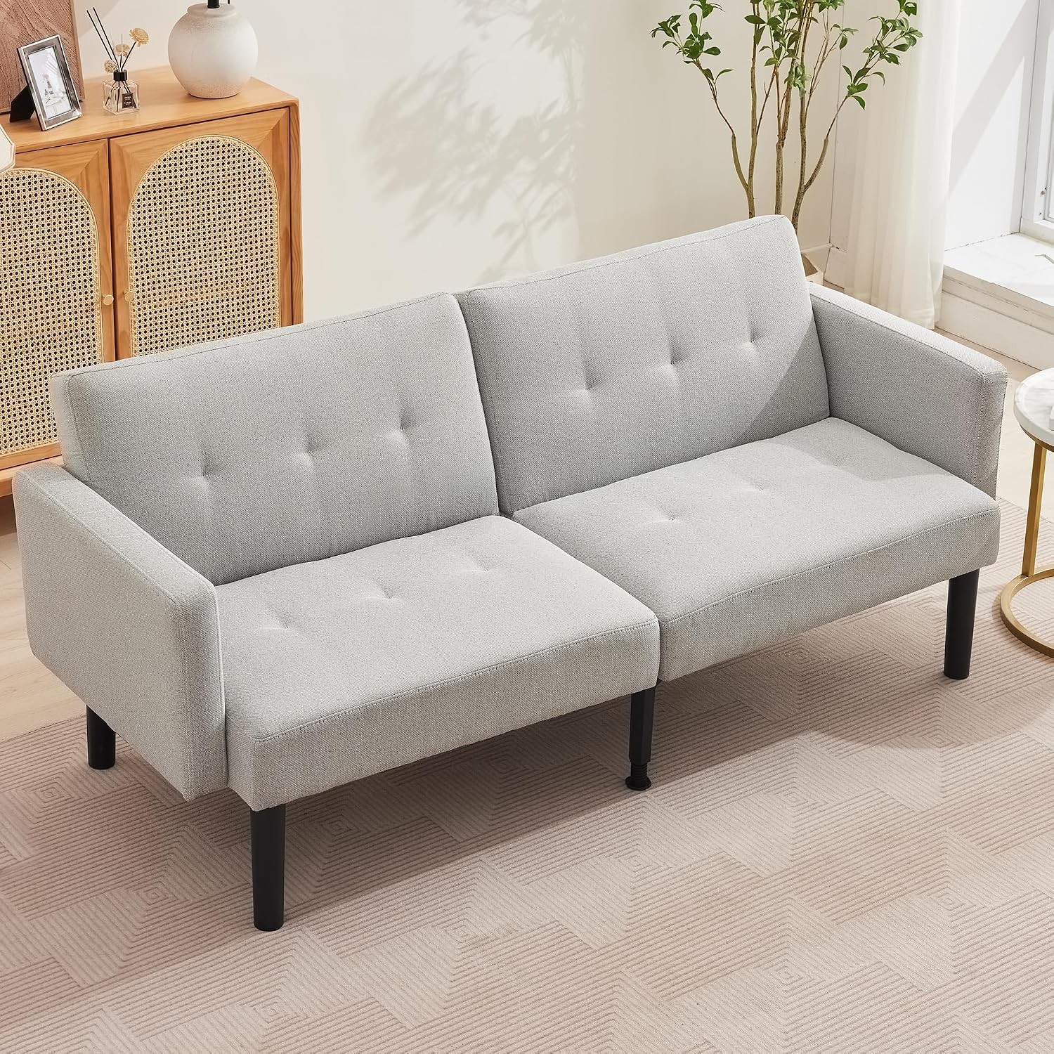 Convertible Futon Sofa Bed 75.5” Linen Flannel Loveseat Recliner Sleeper Couch gallery