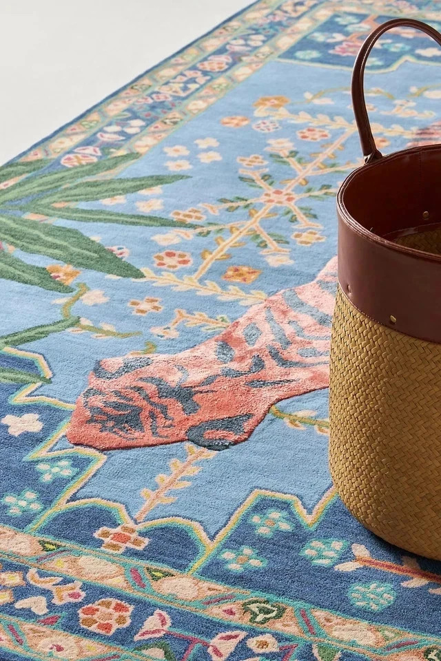 Bengal Tiger - Blue and Rust, Hand-Tufted Wool & Viscose Soft Area Rug Carpet gallery