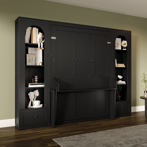 Queen Size Murphy Bed Murphy Cabinet Bed with Storage Drawer LED Light Wall Bed gallery