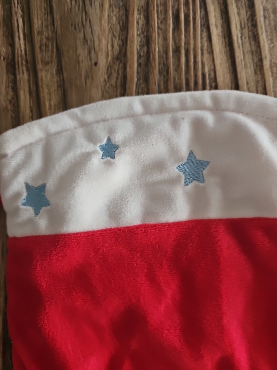 1st Christmas Stocking 47cm POCKET Blue Stars Red White Plush gallery