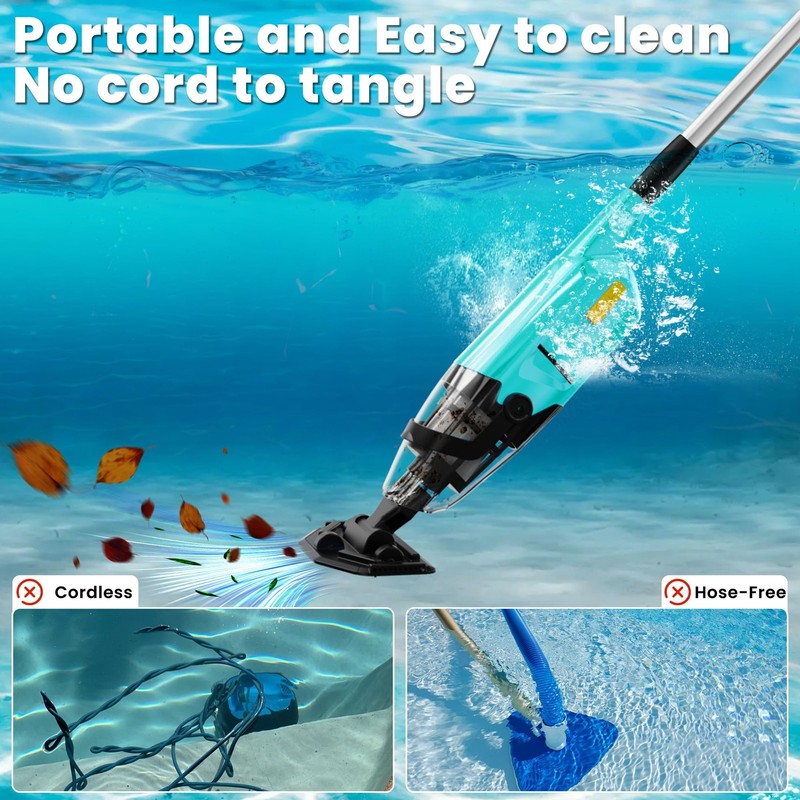 Cordless Handheld Pool Vacuum with Telescopic Pole 18GPM Powerful Suction, 90Min gallery