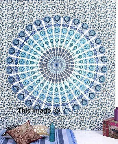Mandala White Blue Peacock Feather Mandala Tapestries Indian Mandala Hippie Tape gallery