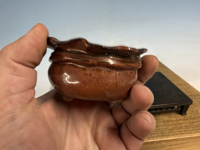 Japanese Unknown Maker Shohin Bonsai Tree Pot 3 1/8 By 1 3/4” Red Basket Glaze gallery