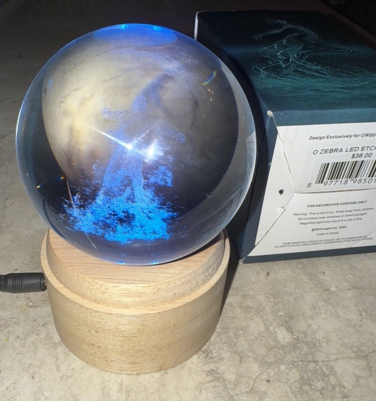 ZEBRA LED Etched Globe Cirque Du Soleil 3D W/Wood Base & USB Cable “O” Bellagio gallery