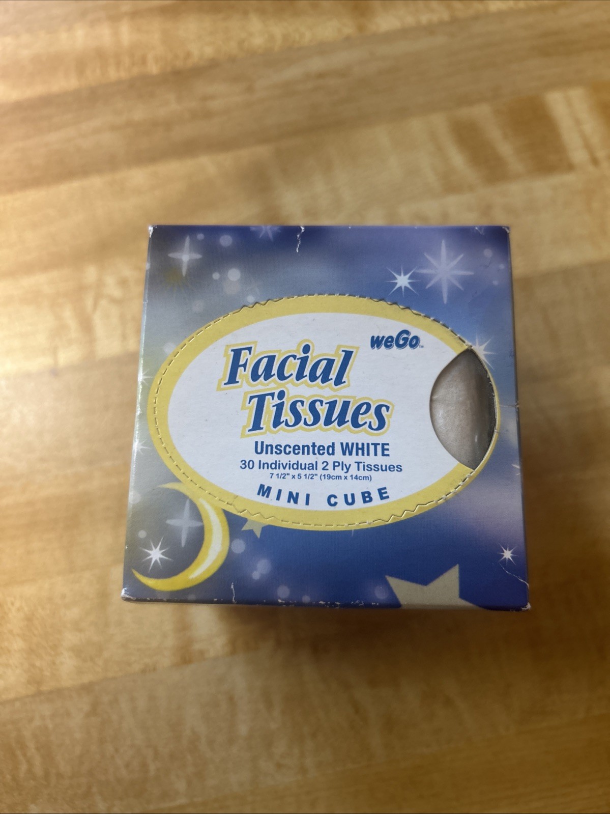 Vtg 2004 weGo Celestial Sun Moon Star NIP Facial Tissues Mini Cube 30 Unscented gallery