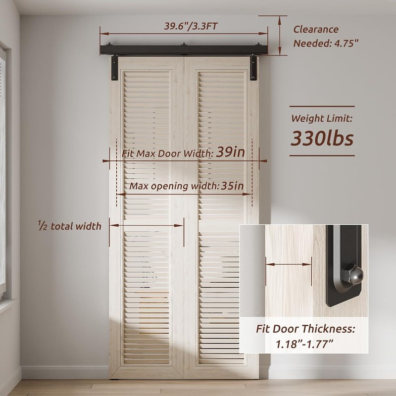 3/3.3/4FT Box Rail Folding Door Hardware Sliding Barn Door Track Wall Mount Kit gallery