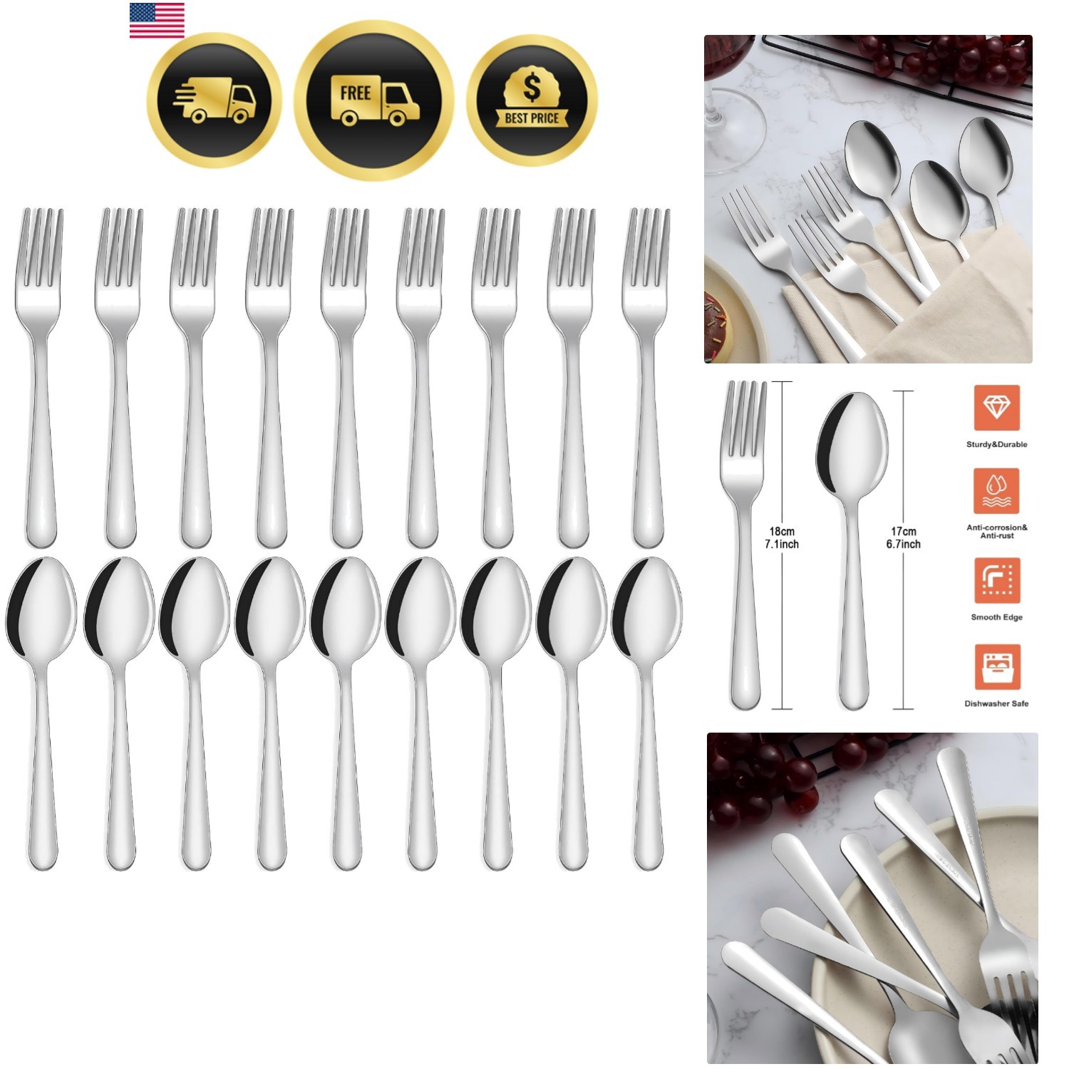 24-Piece Spoons and Forks Set Silverware Set - Forks and Spoons Food Grade St... gallery