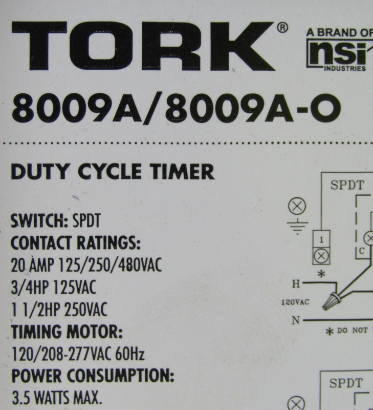 😏 TORK 20 AMP ELECTROMECHANICAL TIMER SWITCH 480 VAC 4 HP 3.5 WATTS 8009A gallery