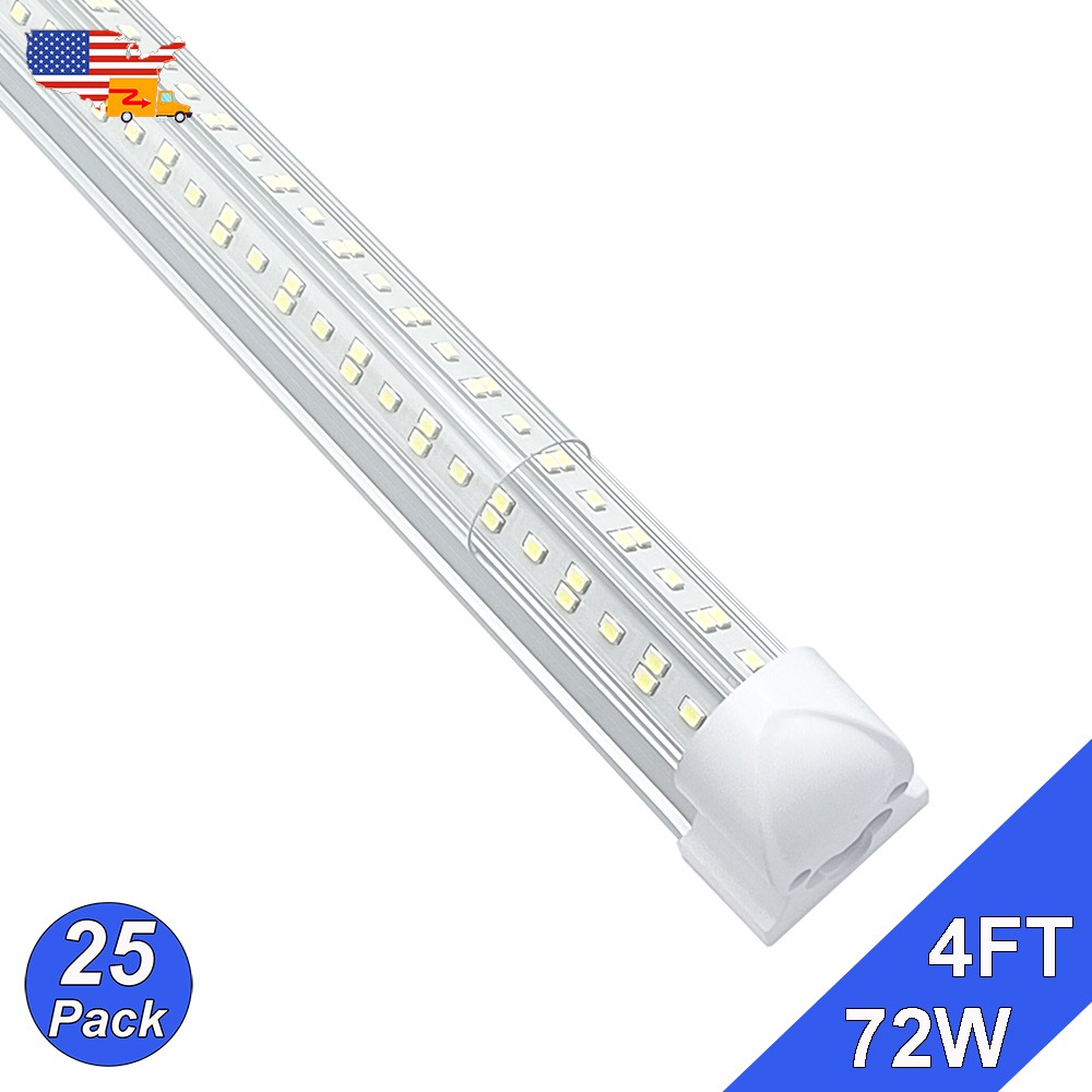 25 Pack Linkable Shop Ceiling Light 72W V-Shape 4Ft Led Shop Light 7200Lm Clear
