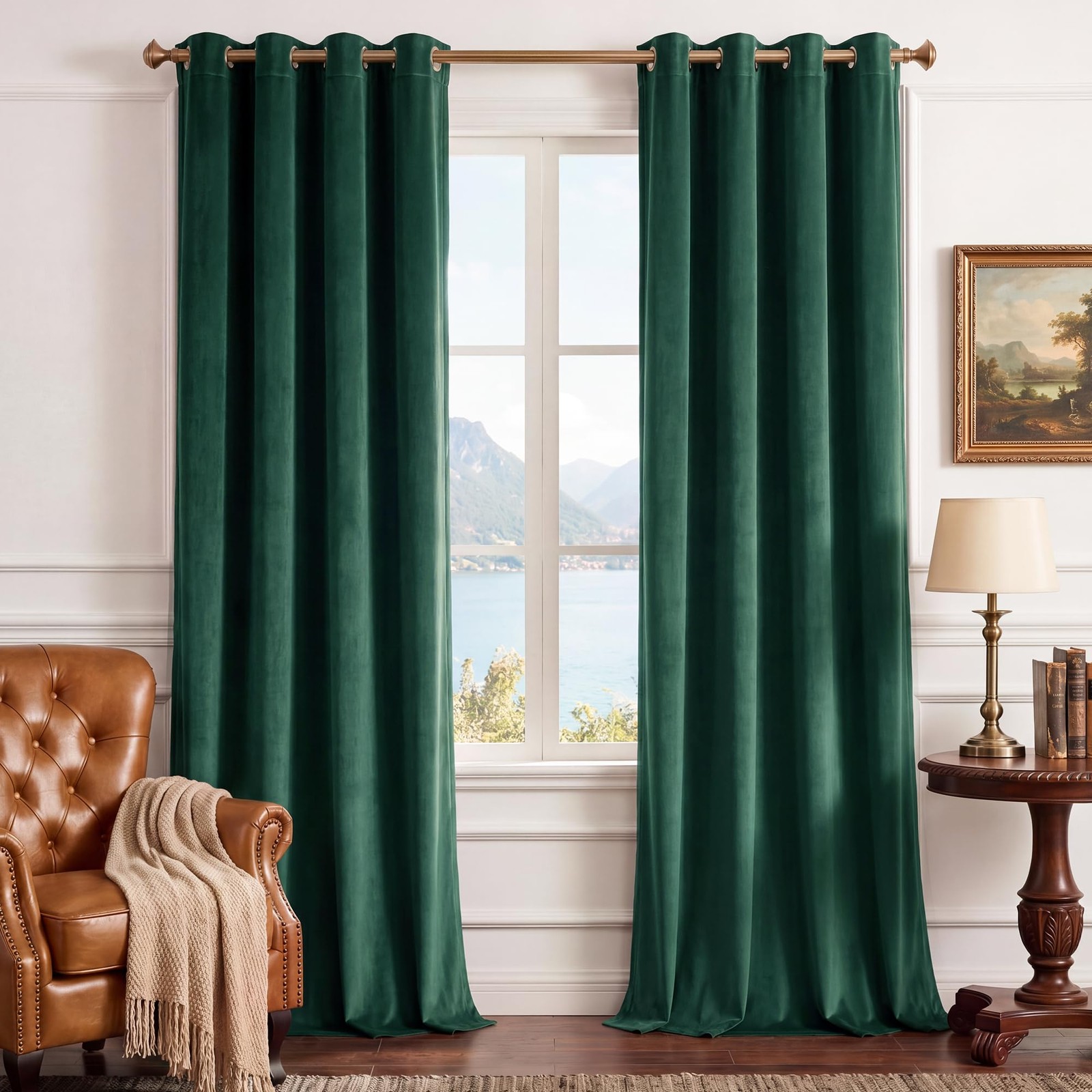 StangH Super Soft Velvet Curtains Emerald Green, 96 inches Window Drapes Ligh... gallery