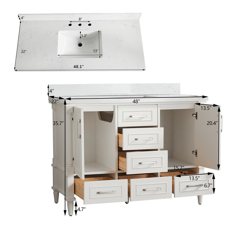 48" Bathroom Vanity w/Sink,Fully Assembled Freestanding Vanity Cabinet,6 Drawers gallery