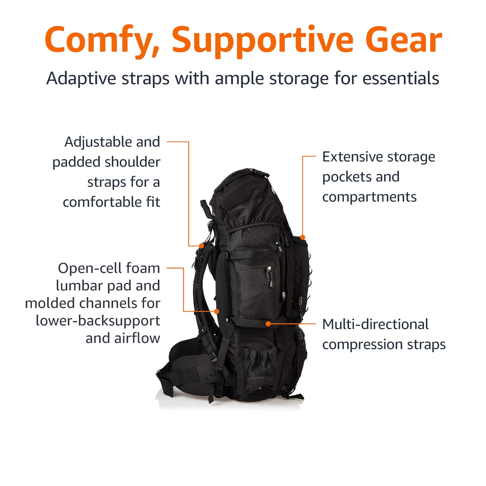 Internal Frame Backpack, 75 Liters, Black 3