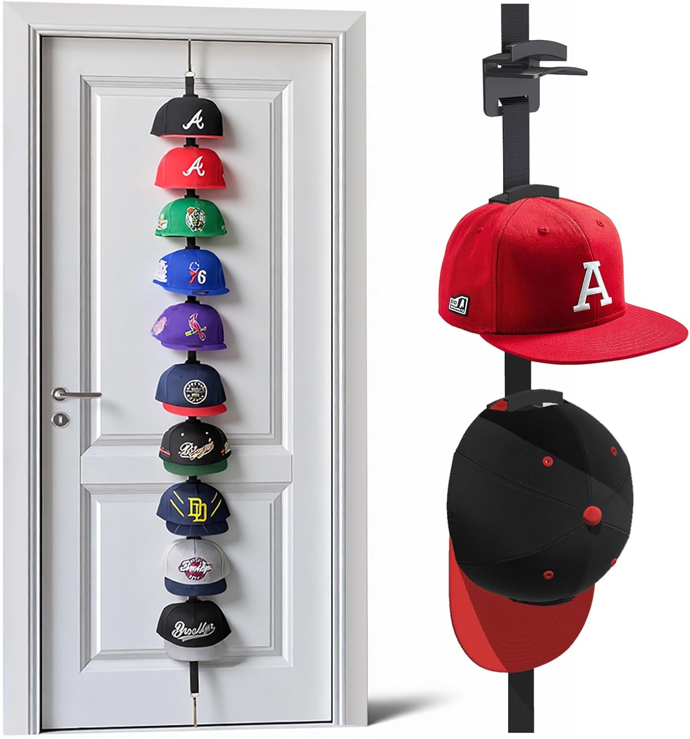 Hat Rack for Door - Two-Way Hanging Caps with Display Hooks and Hanger, Hat Orga gallery
