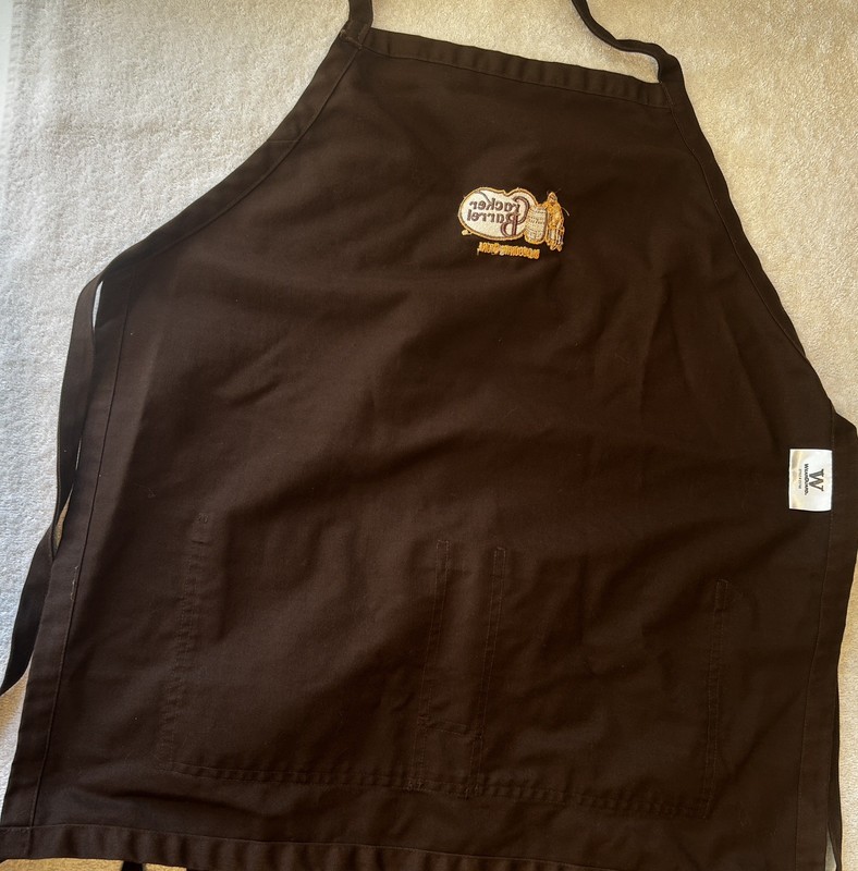 Official Cracker Barrel Employee Uniform Brown Apron & 1-Star Brass Name Tag gallery