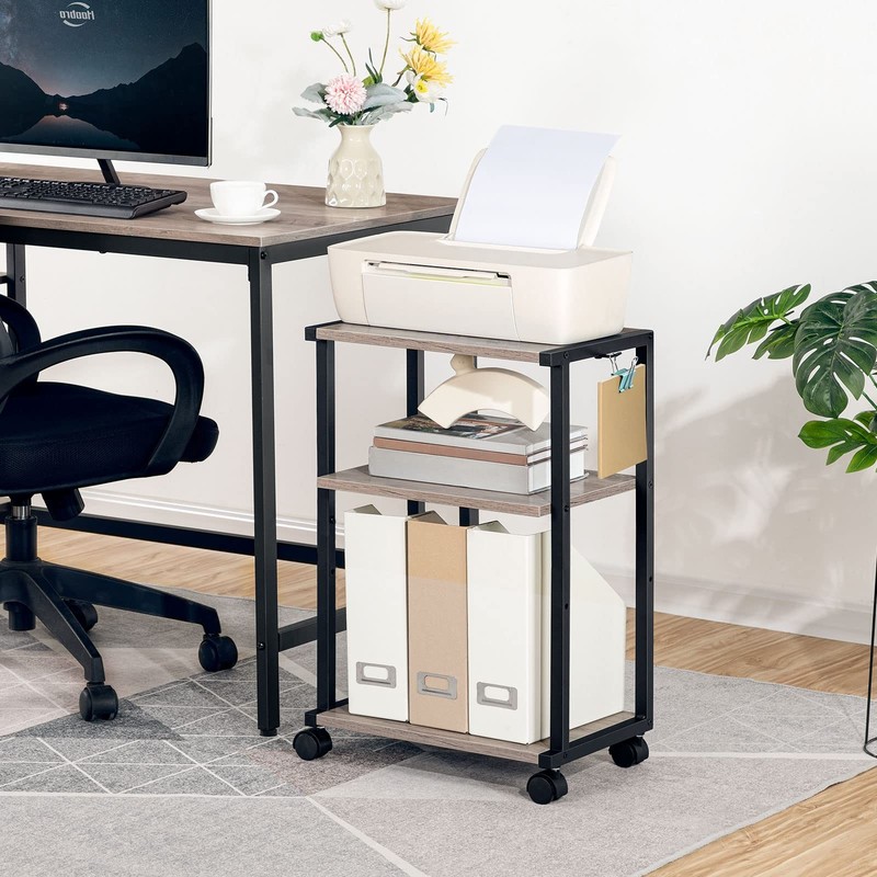 Mobile Printer Stand, 3-Tier Printer Cart Under Desk with Storage, Industrial... gallery