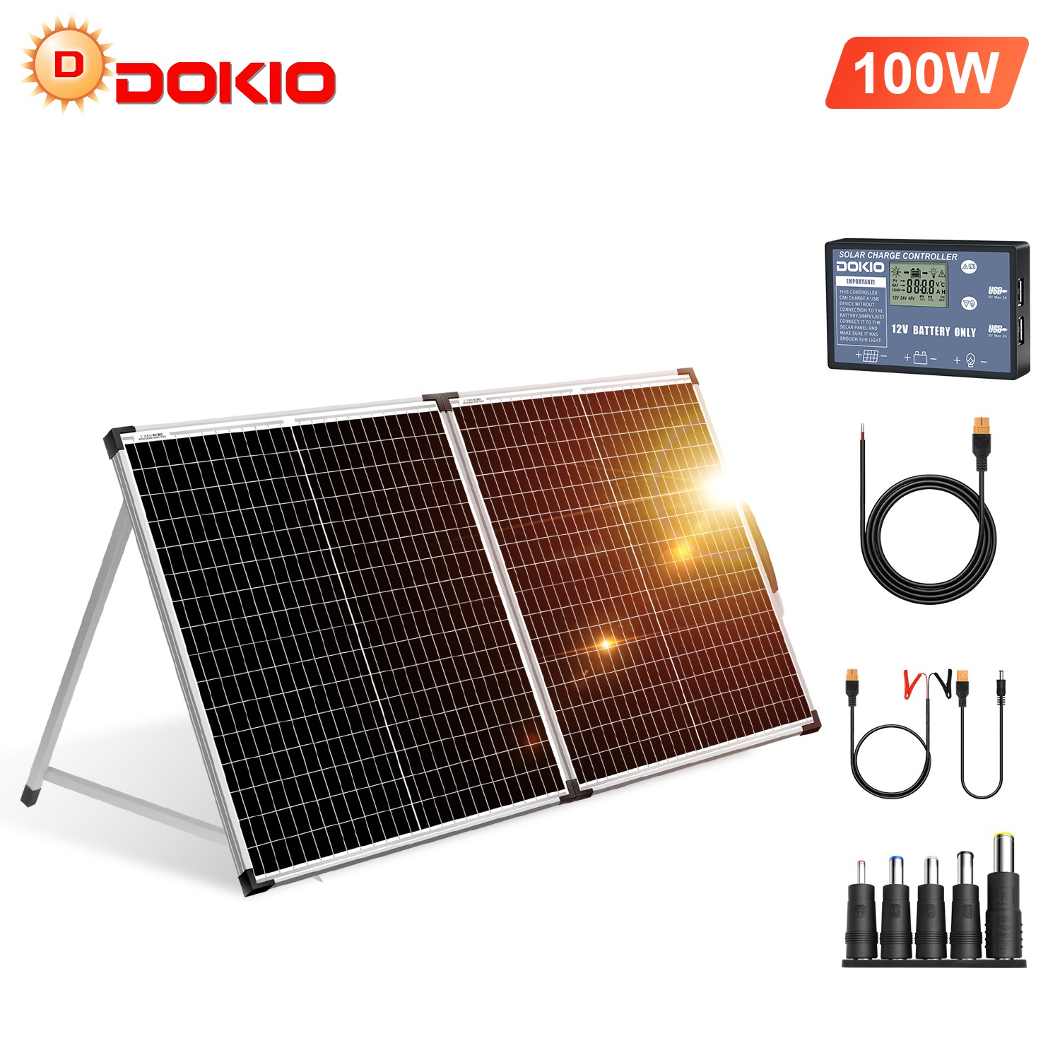 DOKIO Portable Foldable Solar Panel Kit 100W Solar Suitcase Caravan Boat Camper gallery