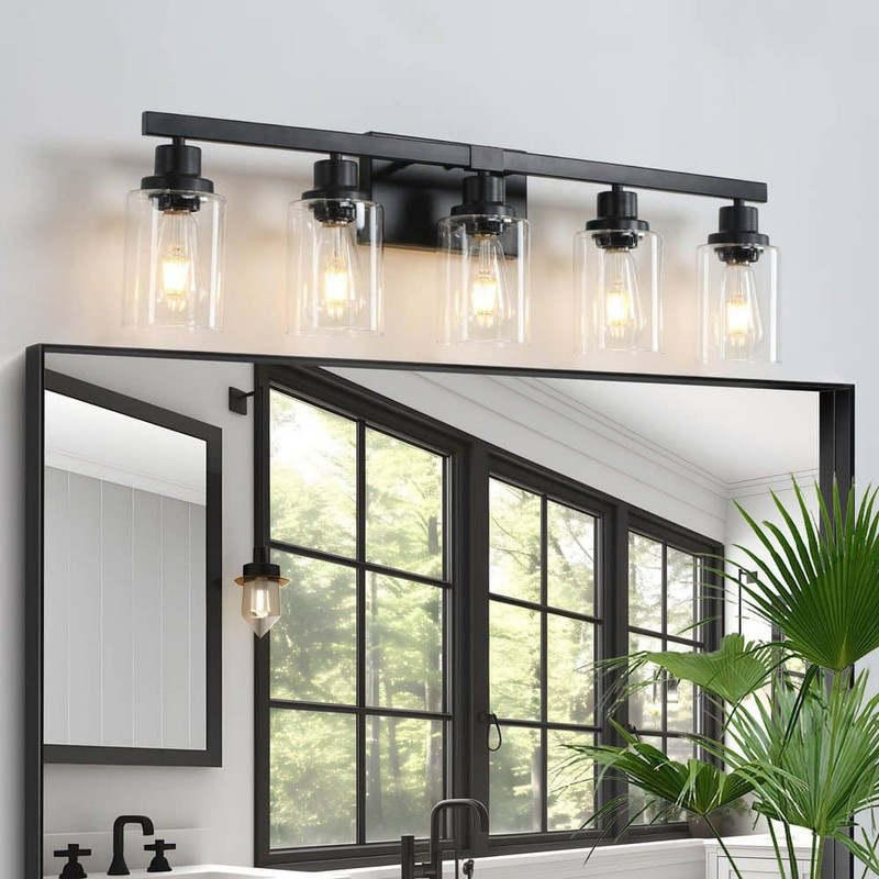 Byteany 31 in. 5-Light Black Vanity Light with Clear Glass Shades gallery