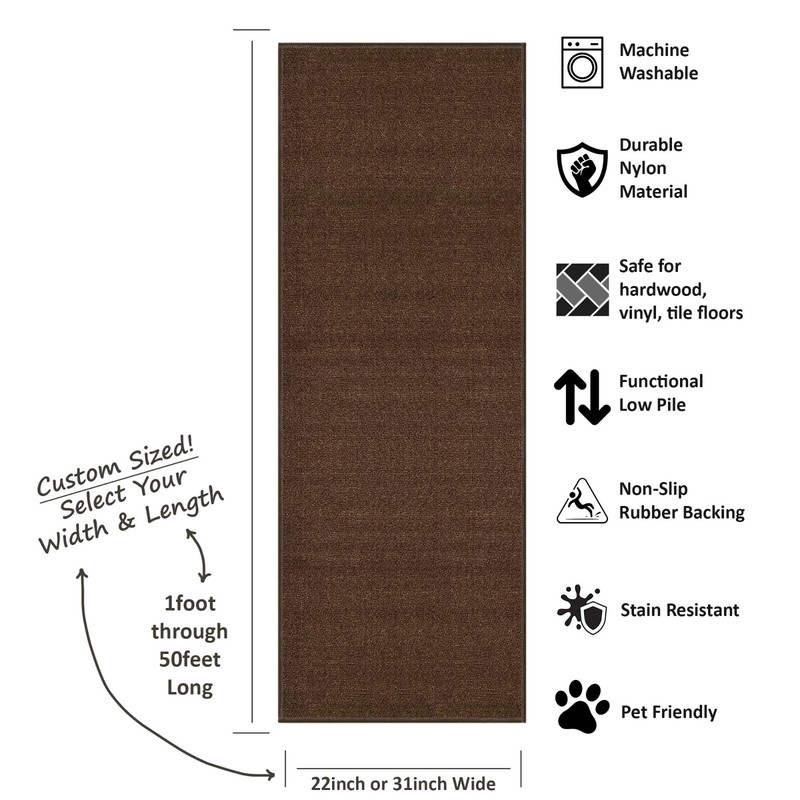 Custom Size SOLID BROWN Stair Hallway Runner Rug Non Slip Rubber Back gallery