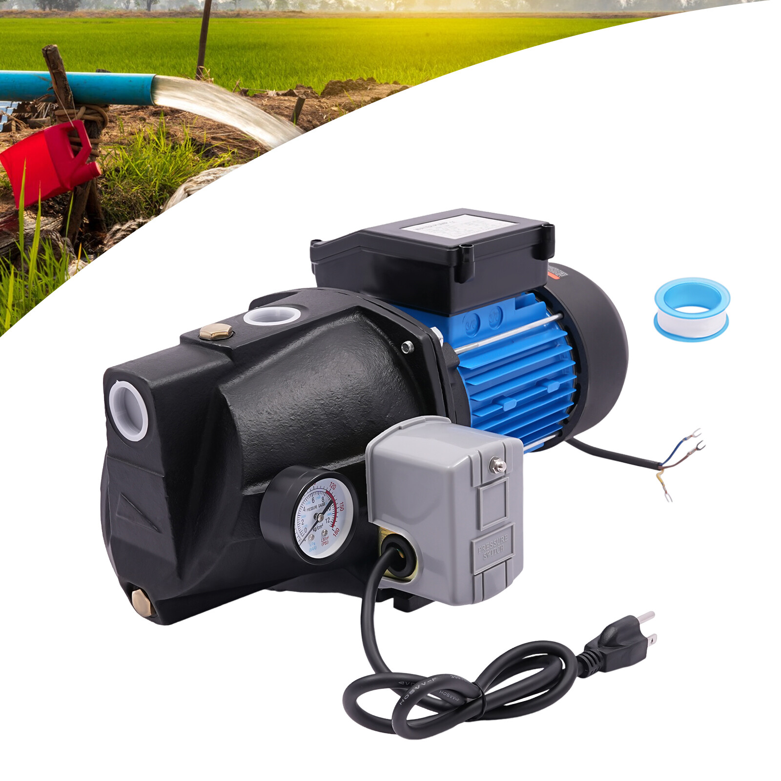 1HP Water Pump With Pressure Switch 1" Diameter Well Pump For Farm Irrigation~ gallery