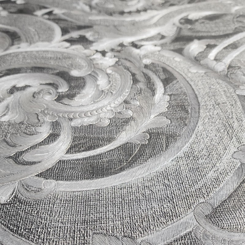 Victorian Wavy Damask gray silver gold metallic textured faux fabric Wallpaper gallery