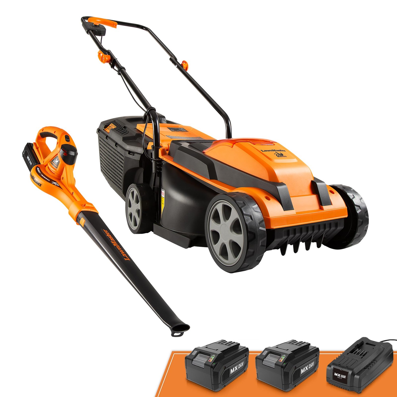 LawnMaster Cordless 24V Max 13-inch Lawn Mower and Leaf Orange gallery