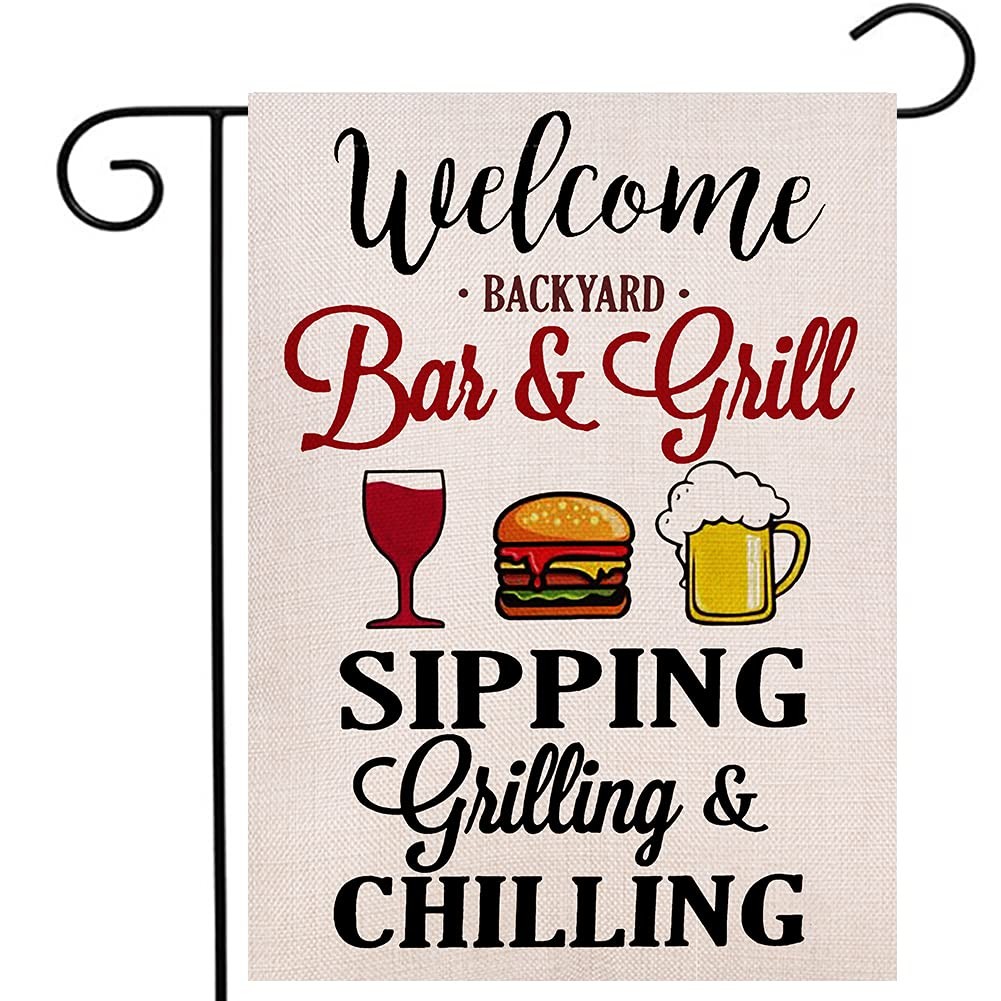 Welcome Backyard Party Garden Flag Vertical Double Sized Sipping Grilling and... gallery